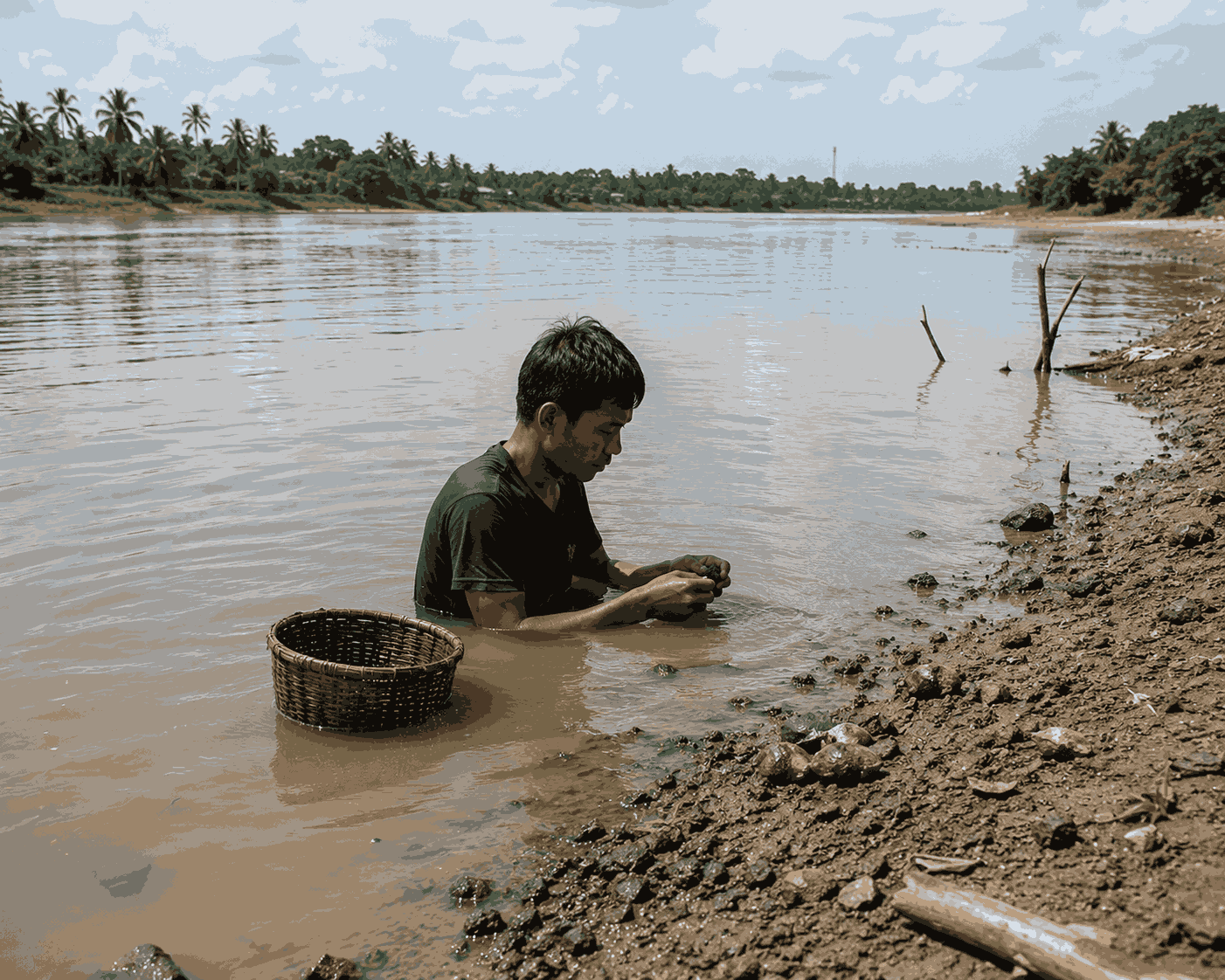 Asyiknya Mencari Alo-Alo (Lokan) di Sungai Rokan